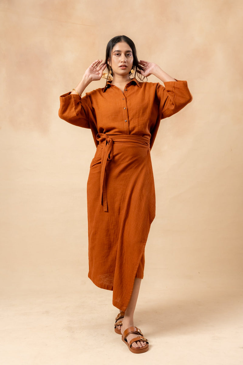 Shirin Organic Cotton Skirt organic cotton gauge by Doodlage in rust color for women Worldwide