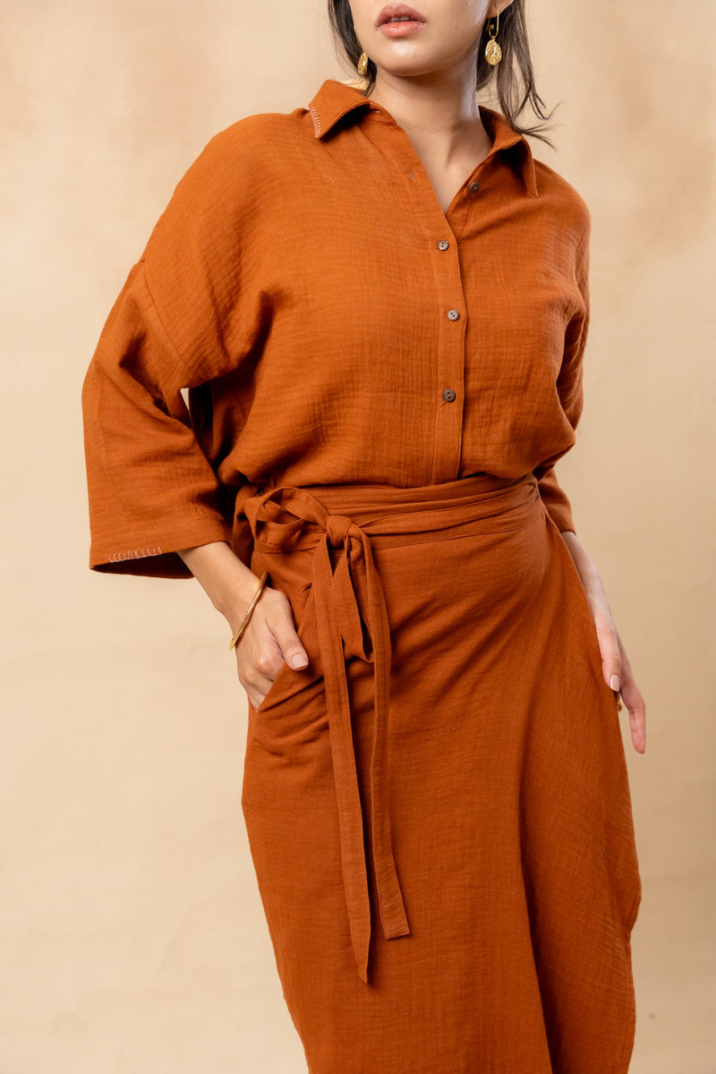 Shirin Organic Cotton Skirt organic cotton gauge by Doodlage in rust color for women Worldwide