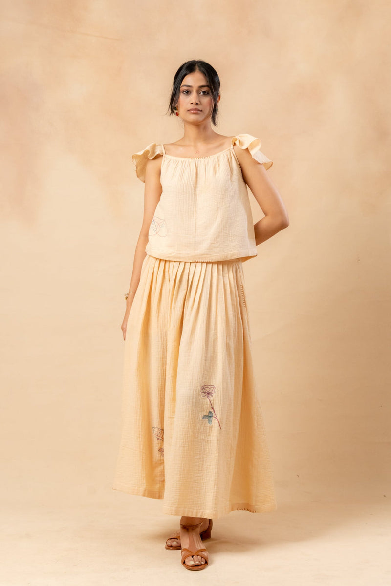 Honey Drop Skirt organic cotton gauge by Doodlage in beige color for women Worldwide
