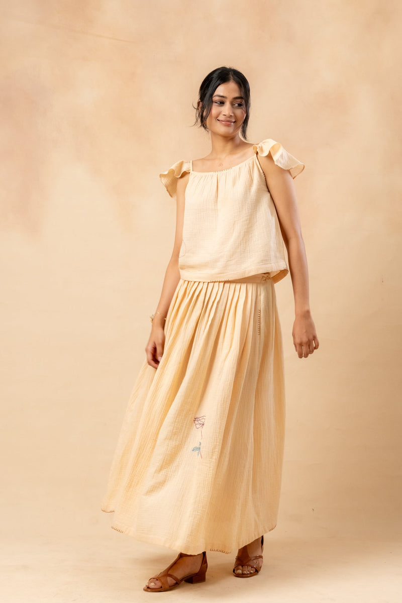 Honey Drop Skirt organic cotton gauge by Doodlage in beige color for women Worldwide