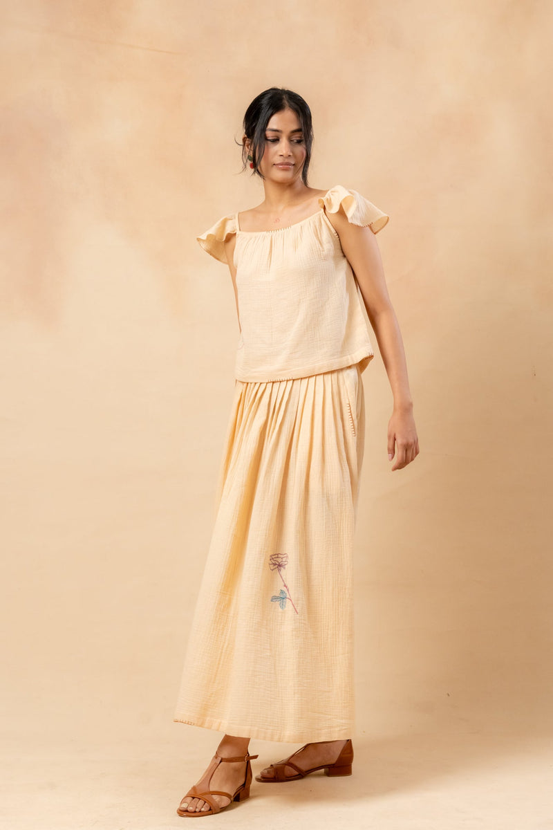 Honey Drop Skirt organic cotton gauge by Doodlage in beige color for women Worldwide