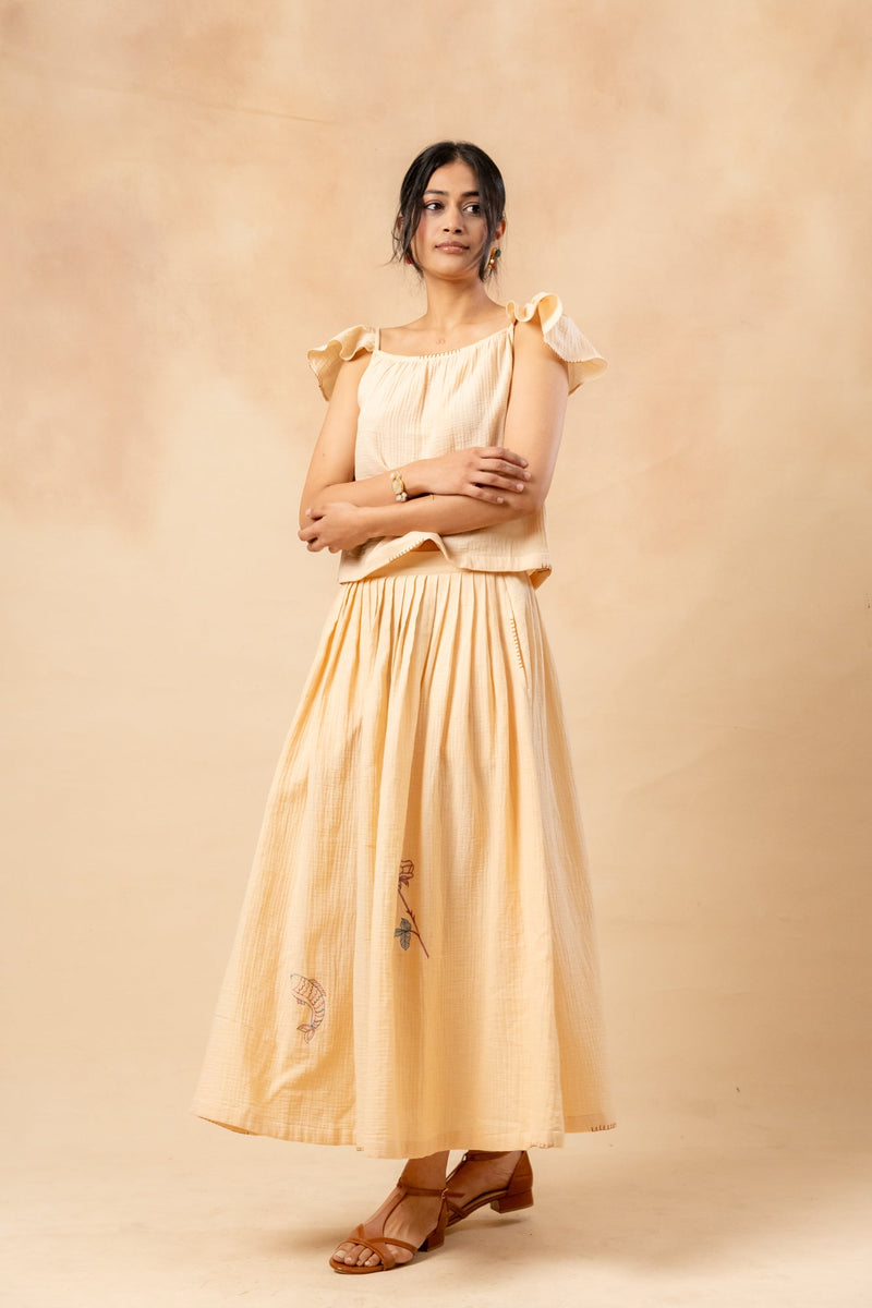 Honey Drop Skirt organic cotton gauge by Doodlage in beige color for women Worldwide