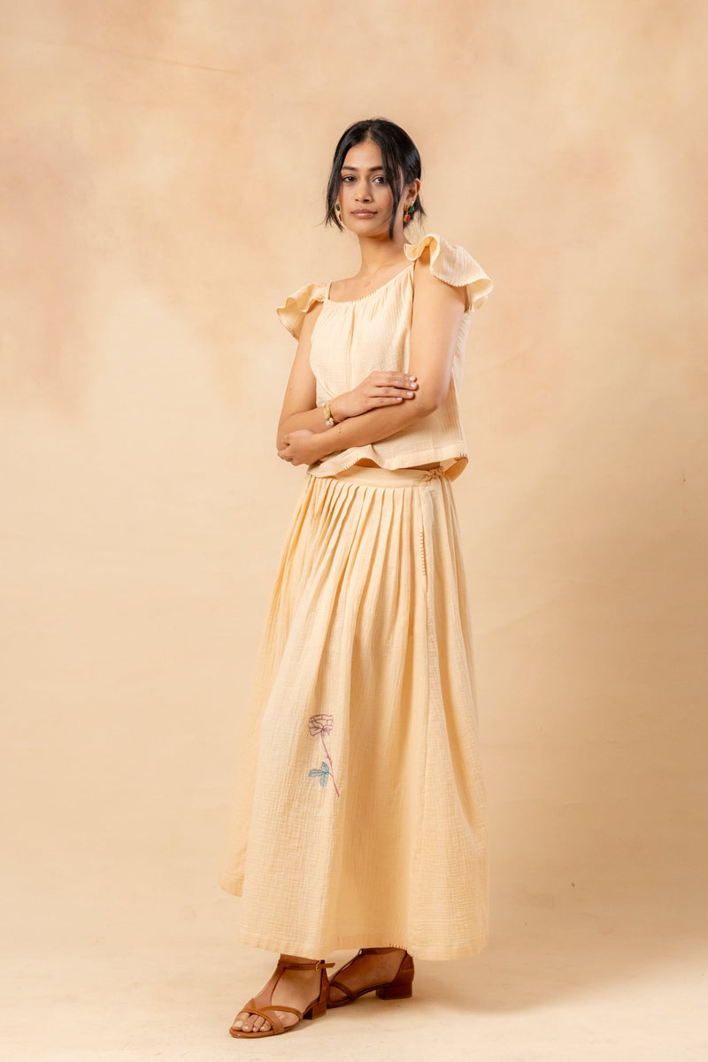 Honey Drop Skirt organic cotton gauge by Doodlage in beige color for women Worldwide