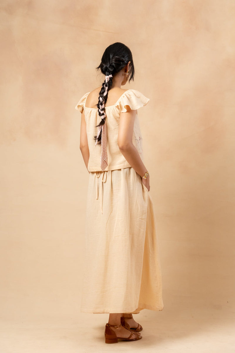 Honey Drop Skirt organic cotton gauge by Doodlage in beige color for women Worldwide