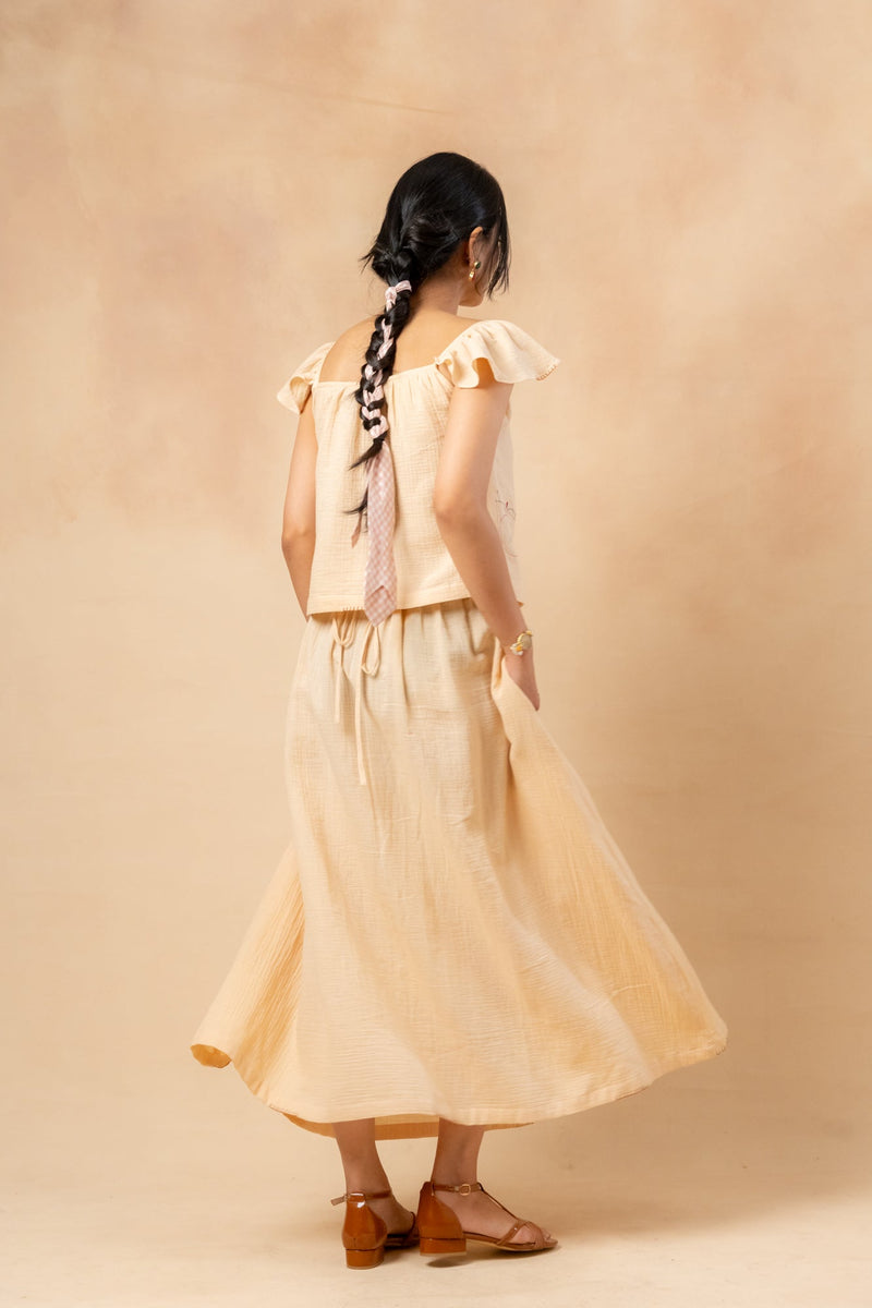 Honey Drop Skirt organic cotton gauge by Doodlage in beige color for women Worldwide