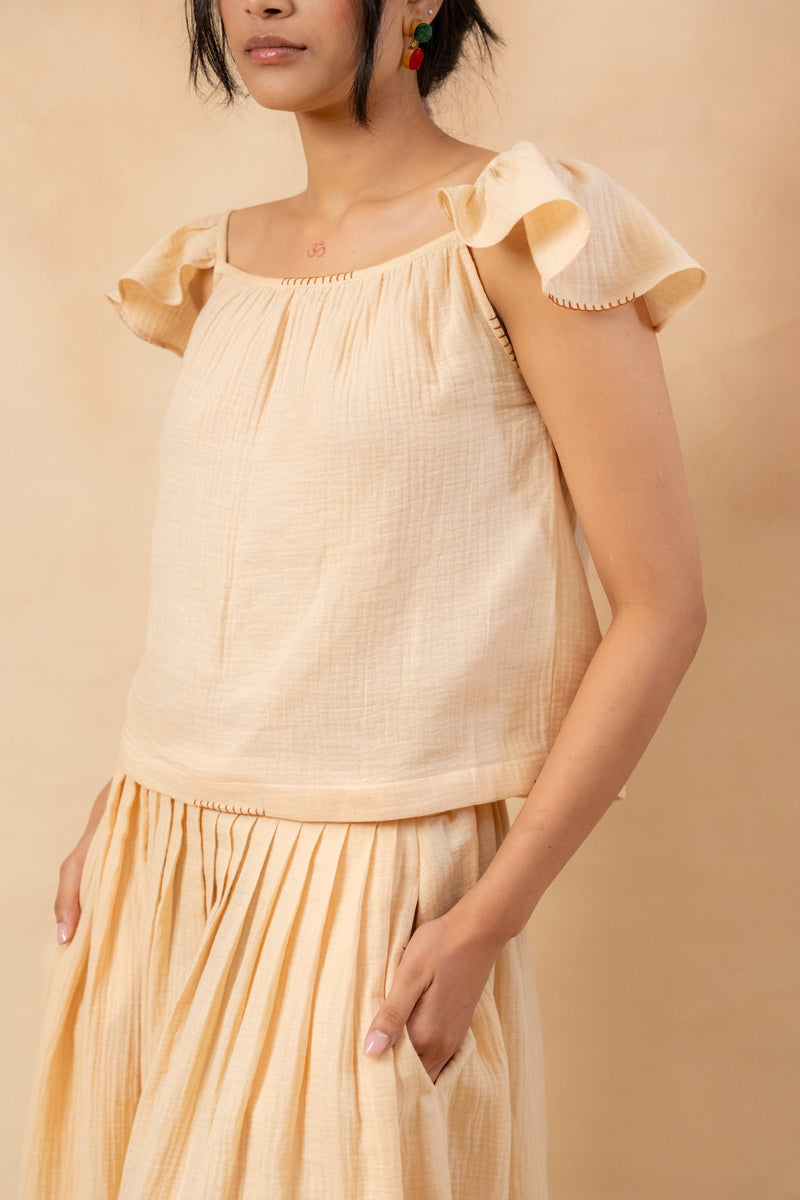 Honey Drop Skirt organic cotton gauge by Doodlage in beige color for women Worldwide