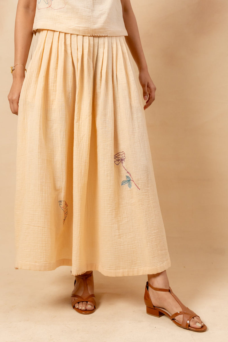 Honey Drop Skirt organic cotton gauge by Doodlage in beige color for women Worldwide