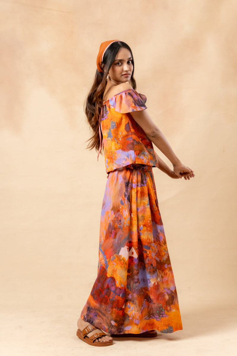 Little Leaf Skirt organic cotton gauge by Doodlage in rust color for women Worldwide