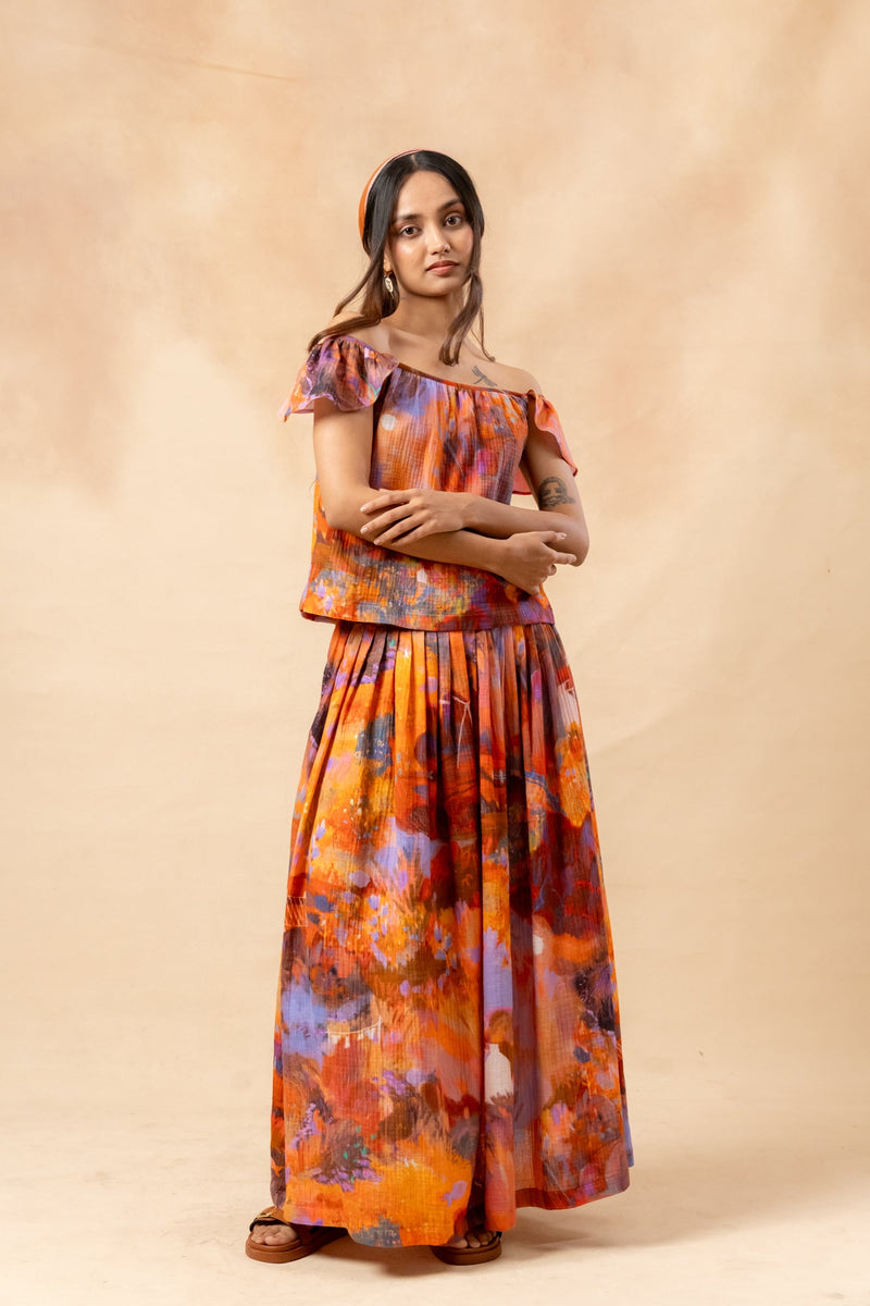 Little Leaf Skirt organic cotton gauge by Doodlage in rust color for women Worldwide