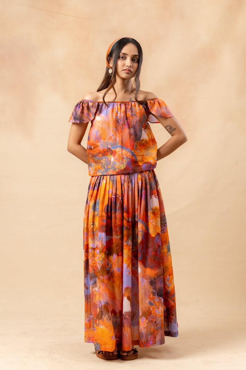 Little Leaf Skirt organic cotton gauge by Doodlage in rust color for women Worldwide