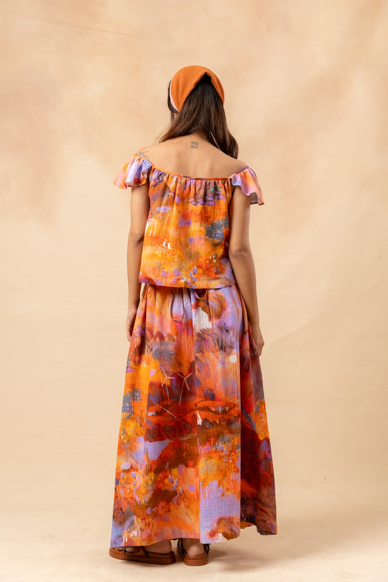 Little Leaf Skirt organic cotton gauge by Doodlage in rust color for women Worldwide