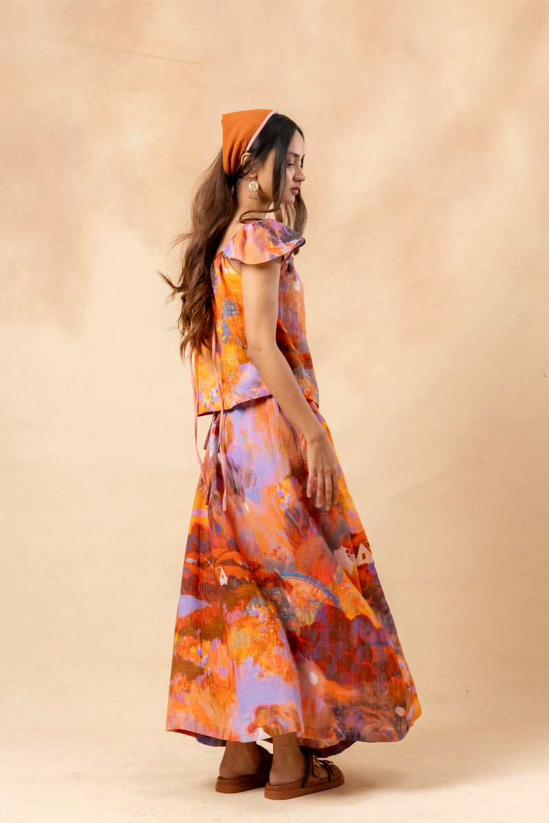 Little Leaf Skirt organic cotton gauge by Doodlage in rust color for women Worldwide