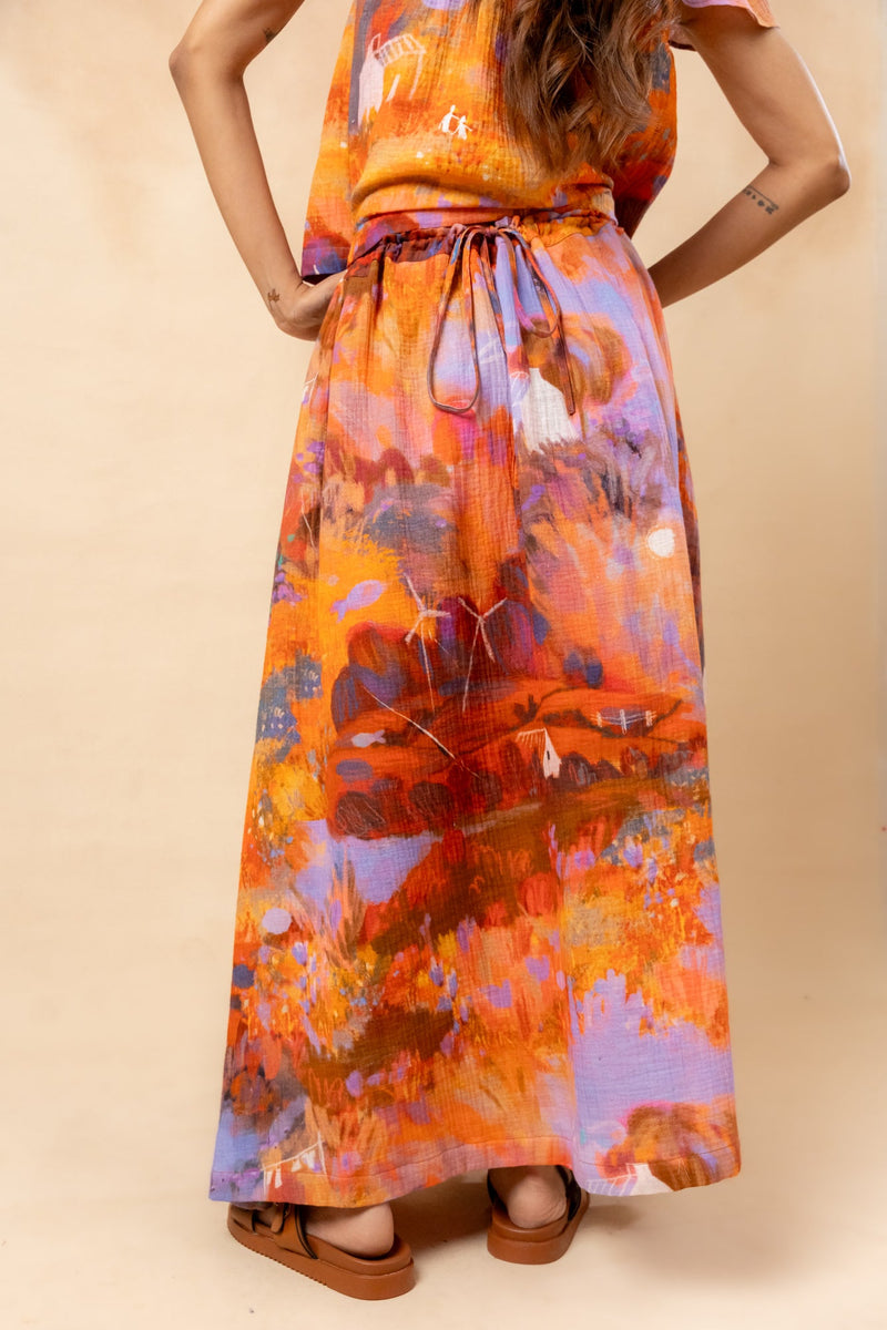 Little Leaf Skirt organic cotton gauge by Doodlage in rust color for women Worldwide