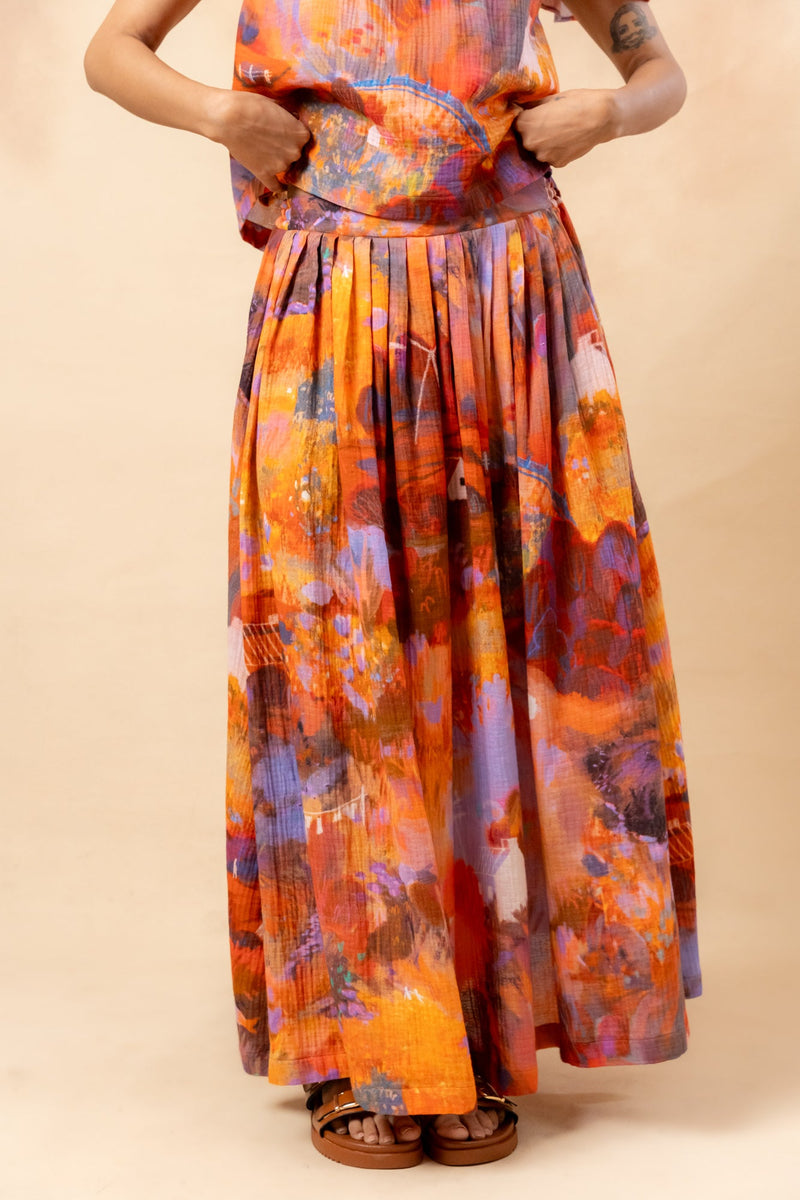 Little Leaf Skirt organic cotton gauge by Doodlage in rust color for women Worldwide