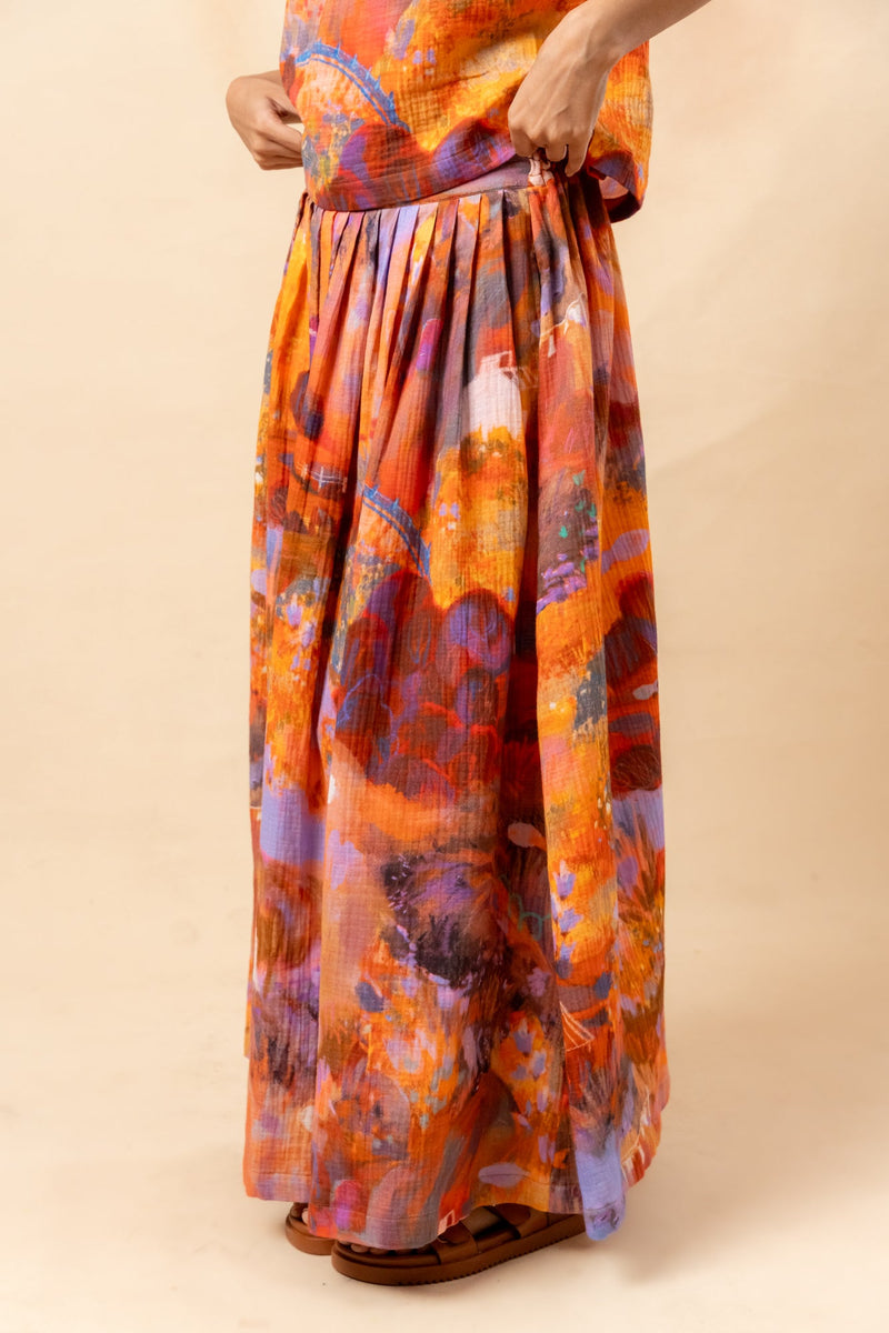 Little Leaf Skirt organic cotton gauge by Doodlage in rust color for women Worldwide