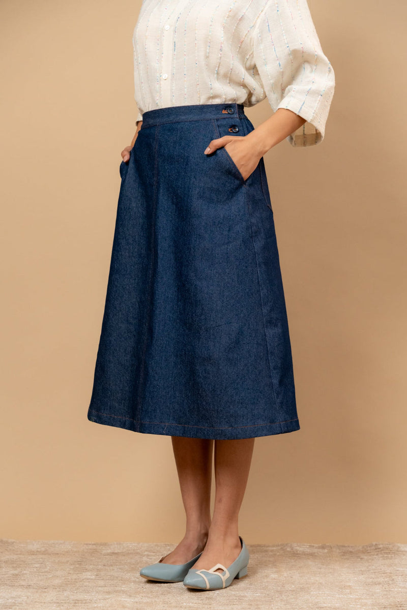 Starglade Denim Skirt by Doodlage in blue color for women Worldwide