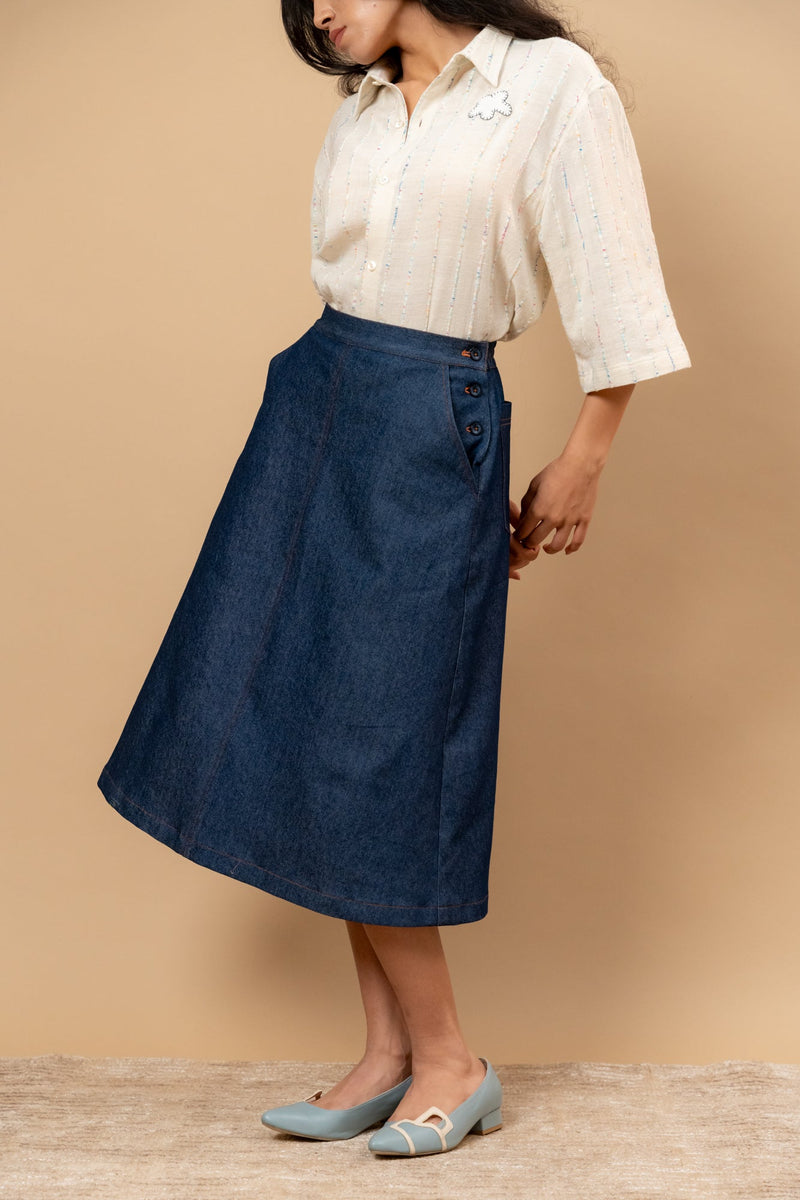 Starglade Denim Skirt by Doodlage in blue color for women Worldwide