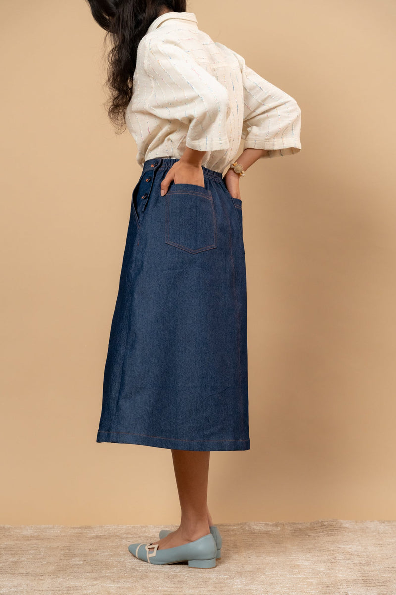 Starglade Denim Skirt by Doodlage in blue color for women Worldwide
