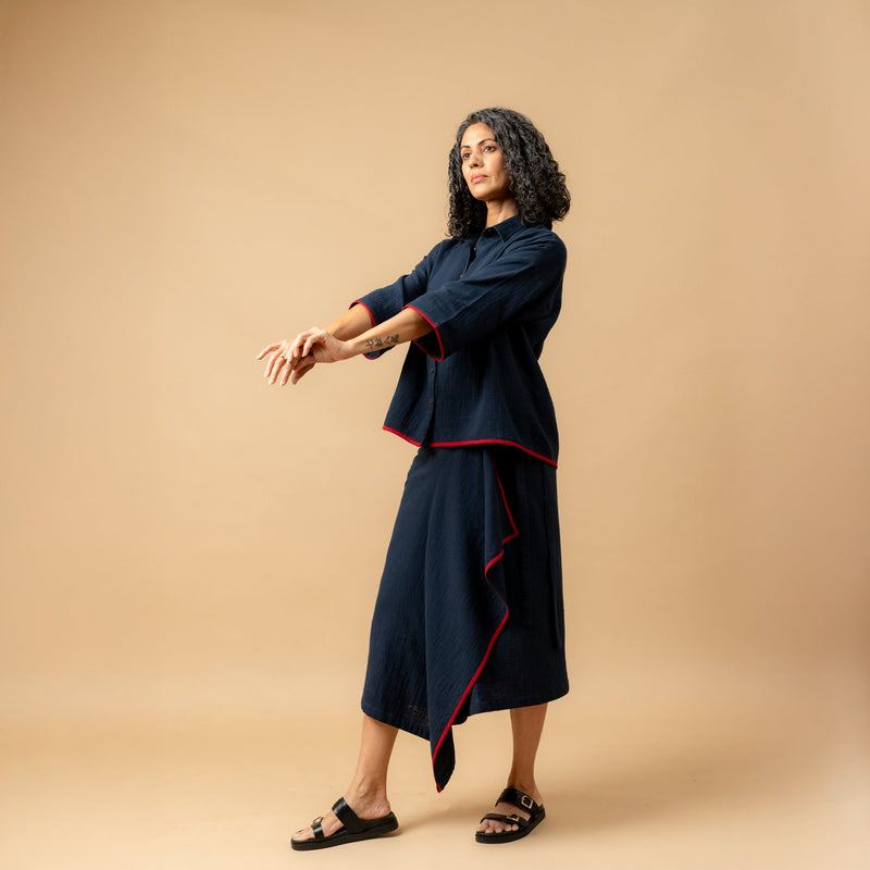 SHIRIN BLUE ORGANIC COTTON SKIRT organic cotton gauge by Doodlage in navy color for women Worldwide