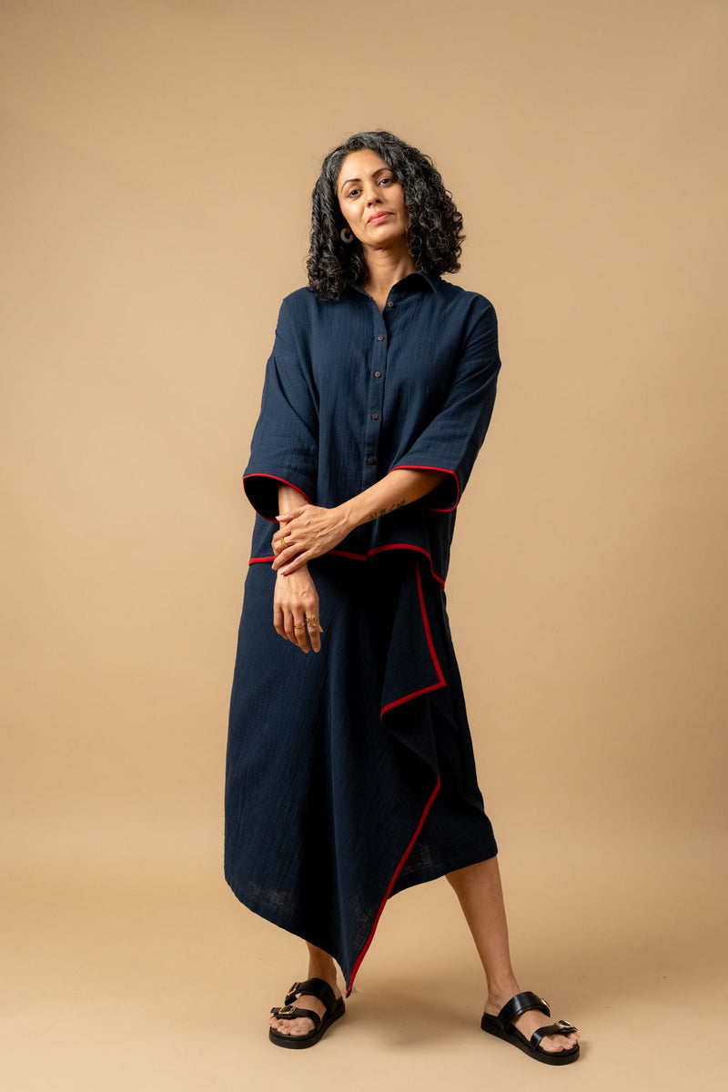 SHIRIN BLUE ORGANIC COTTON SKIRT organic cotton gauge by Doodlage in navy color for women Worldwide