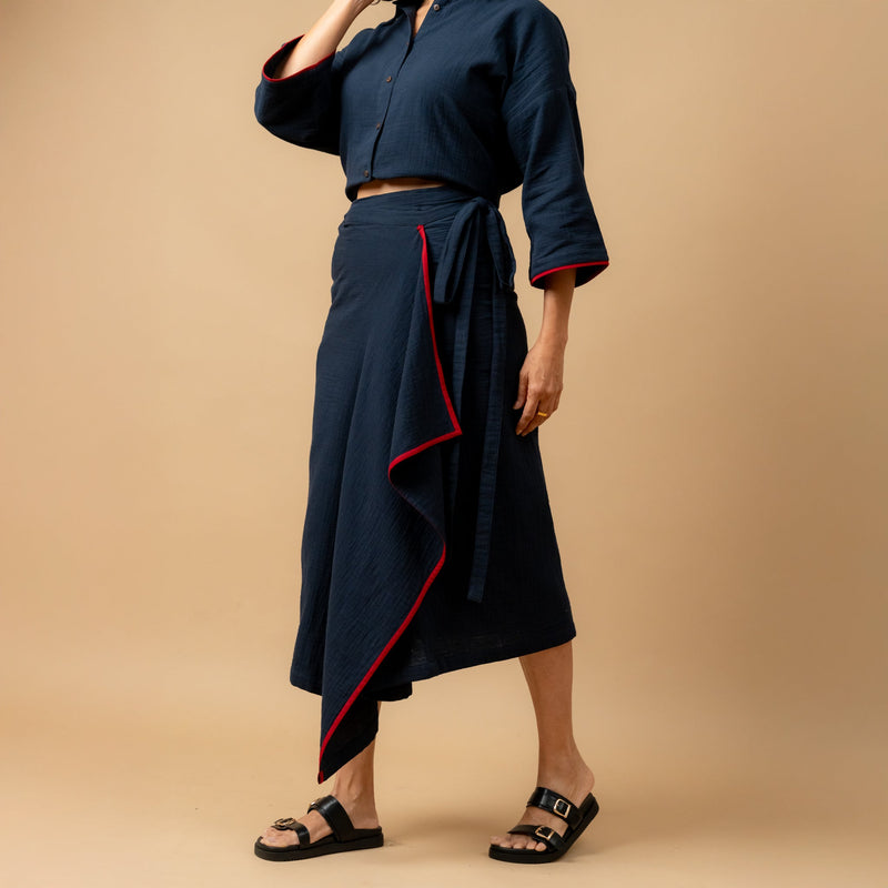 SHIRIN BLUE ORGANIC COTTON SKIRT organic cotton gauge by Doodlage in navy color for women Worldwide