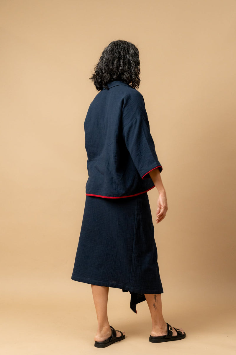 SHIRIN BLUE ORGANIC COTTON SKIRT organic cotton gauge by Doodlage in navy color for women Worldwide