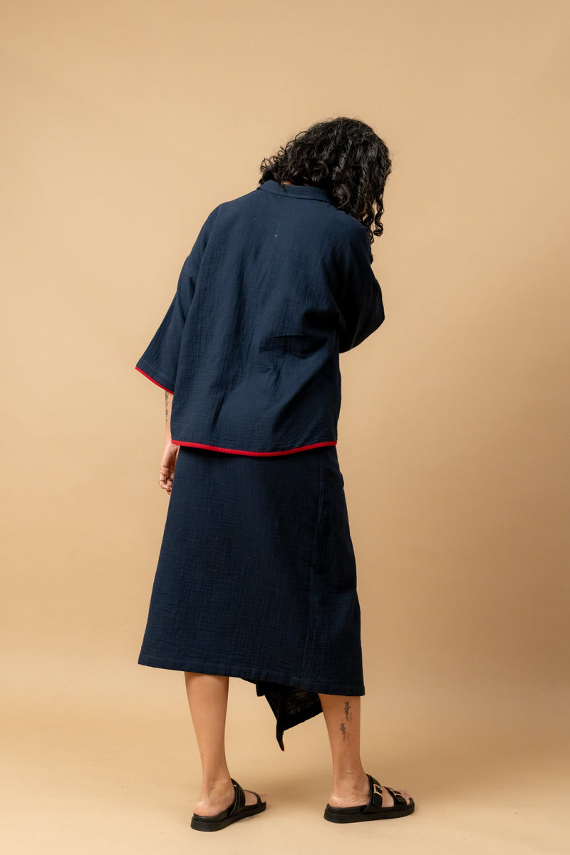 SHIRIN BLUE ORGANIC COTTON SKIRT organic cotton gauge by Doodlage in navy color for women Worldwide