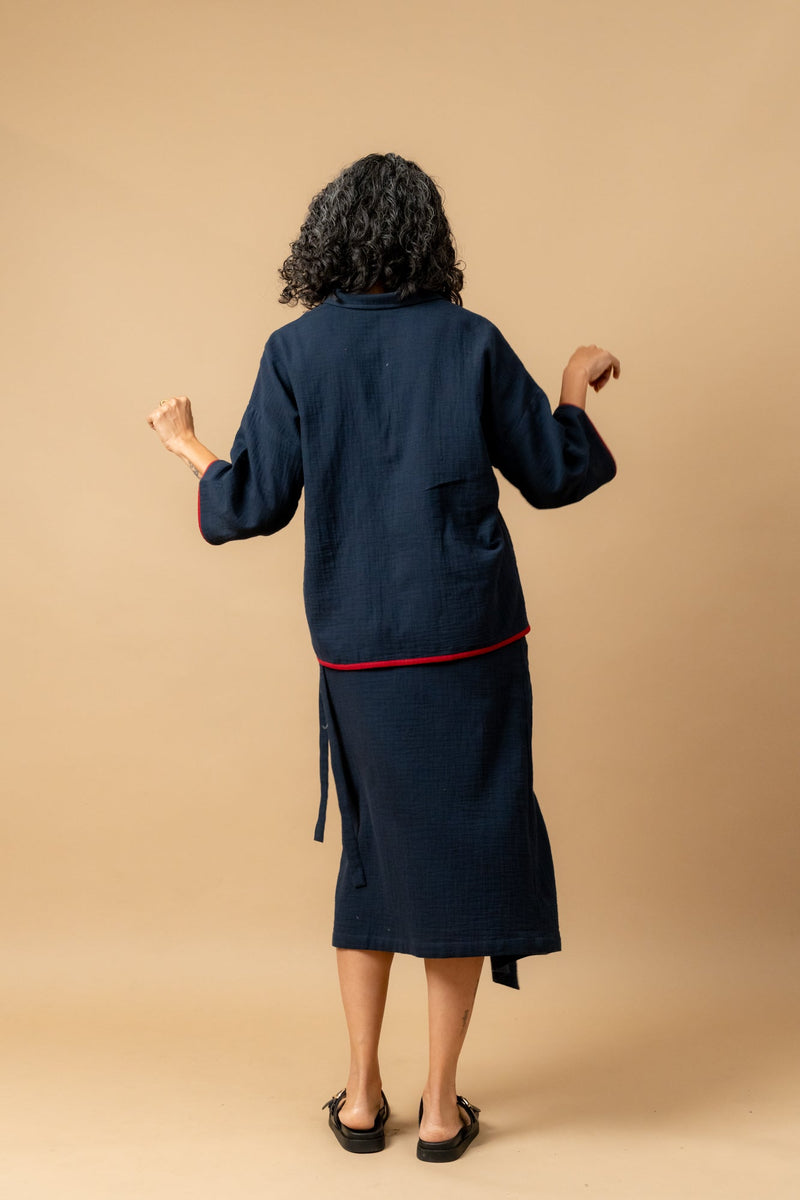 SHIRIN BLUE ORGANIC COTTON SKIRT organic cotton gauge by Doodlage in navy color for women Worldwide