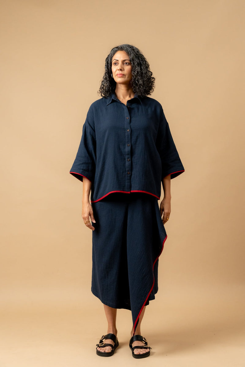 SHIRIN BLUE ORGANIC COTTON SKIRT organic cotton gauge by Doodlage in navy color for women Worldwide