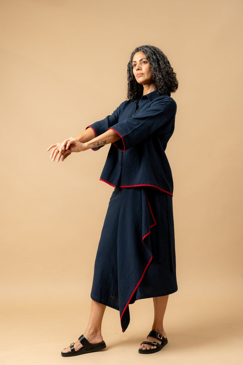 SHIRIN BLUE ORGANIC COTTON SKIRT organic cotton gauge by Doodlage in navy color for women Worldwide
