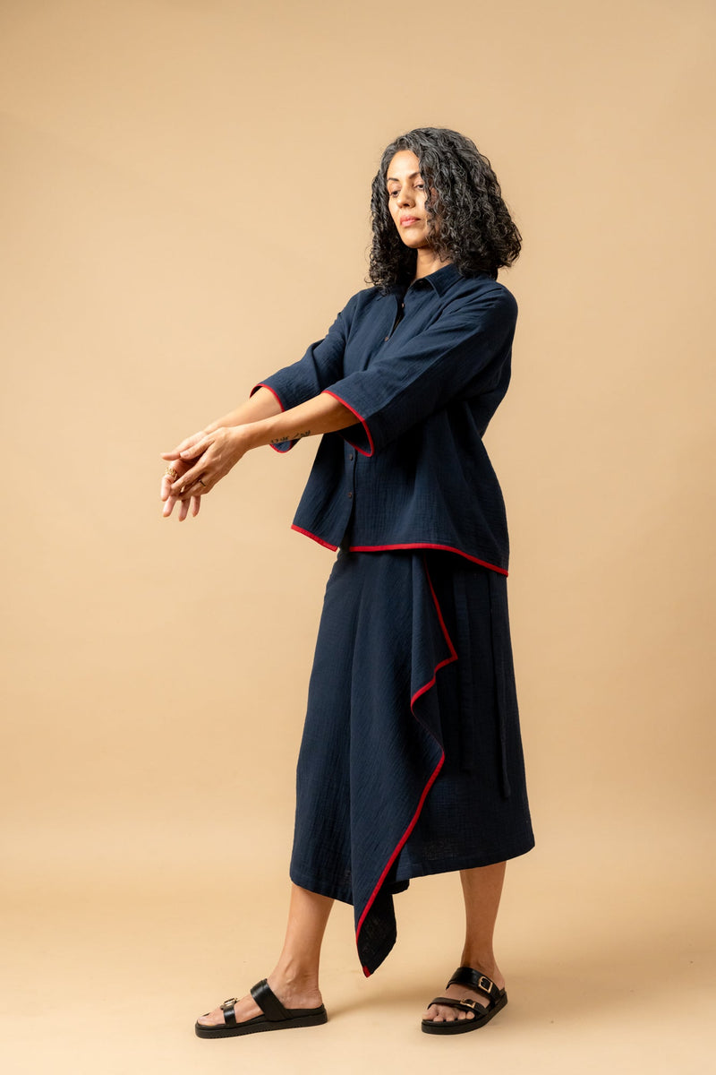 SHIRIN BLUE ORGANIC COTTON SKIRT organic cotton gauge by Doodlage in navy color for women Worldwide