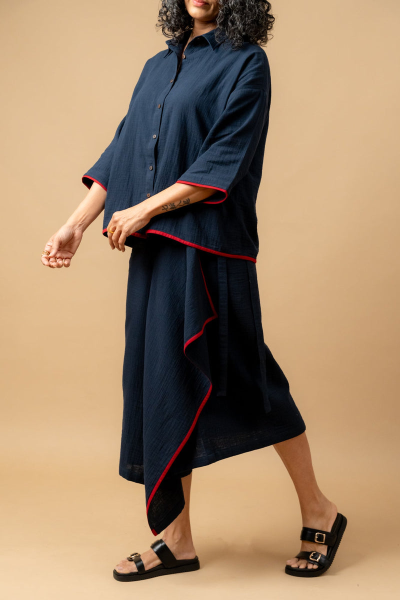 SHIRIN BLUE ORGANIC COTTON SKIRT organic cotton gauge by Doodlage in navy color for women Worldwide