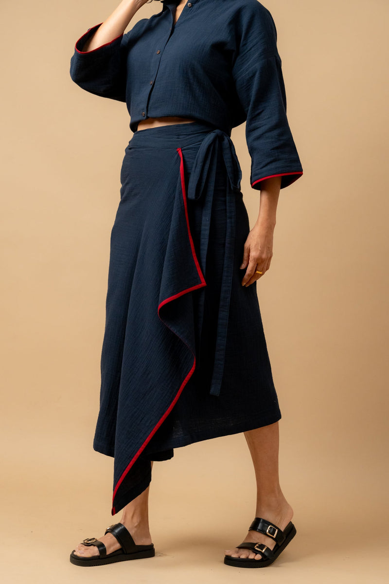 SHIRIN BLUE ORGANIC COTTON SKIRT organic cotton gauge by Doodlage in navy color for women Worldwide