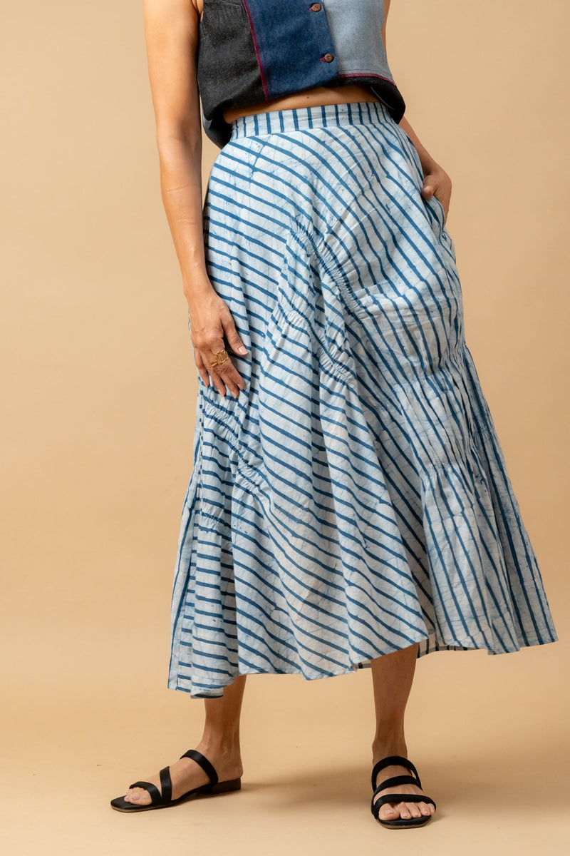 Lizzy batik stripes skirt by Doodlage in blue color for women Worldwide
