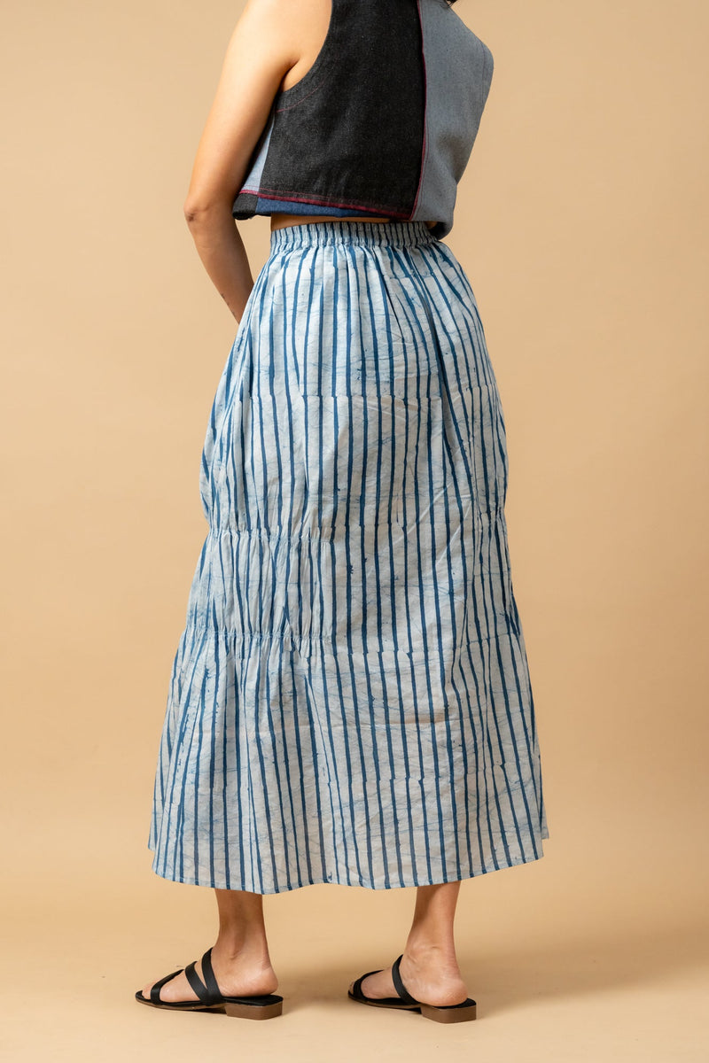 Lizzy batik stripes skirt by Doodlage in blue color for women Worldwide