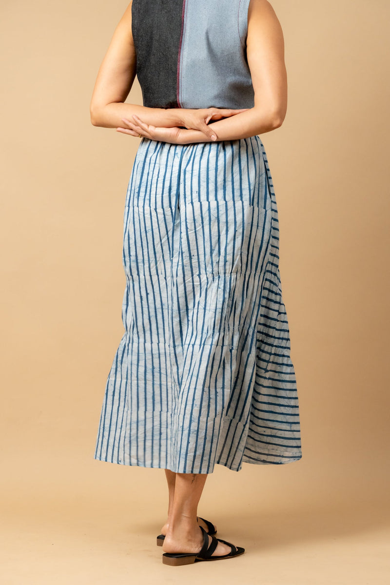 Lizzy batik stripes skirt by Doodlage in blue color for women Worldwide