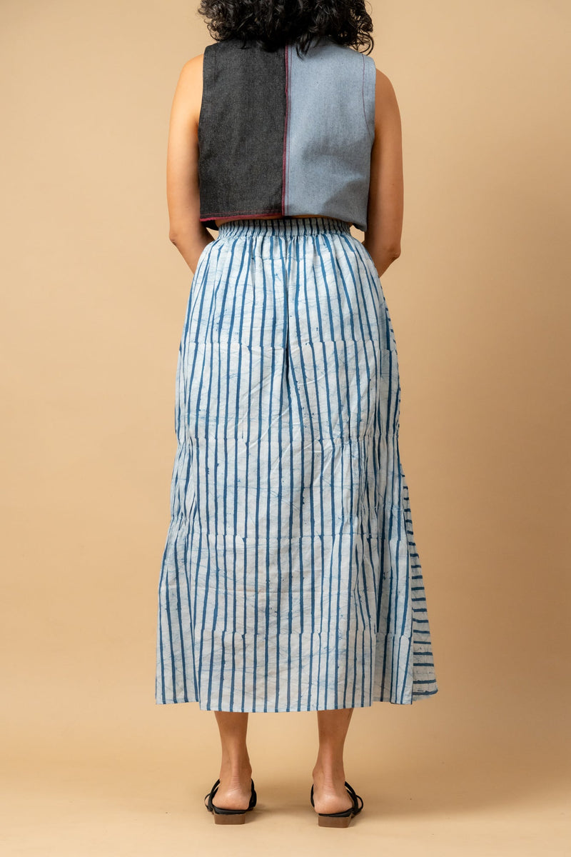 Lizzy batik stripes skirt by Doodlage in blue color for women Worldwide