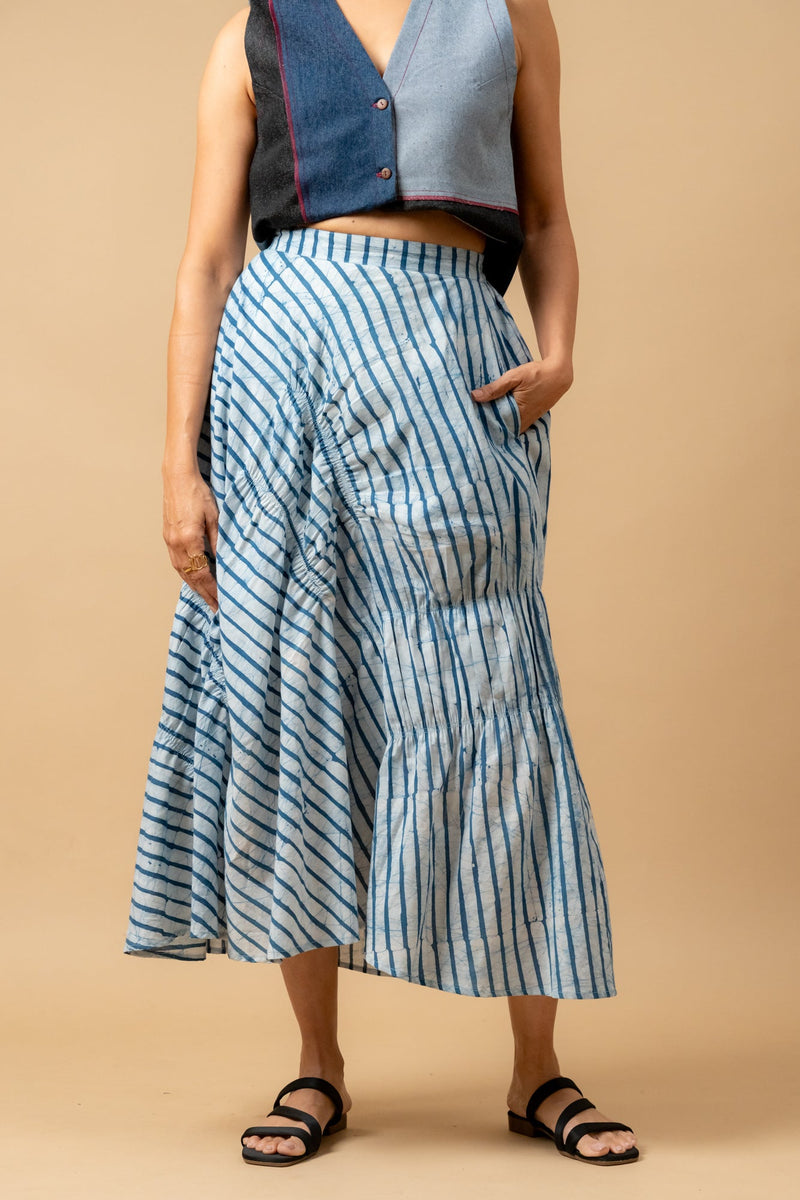Lizzy batik stripes skirt by Doodlage in blue color for women Worldwide