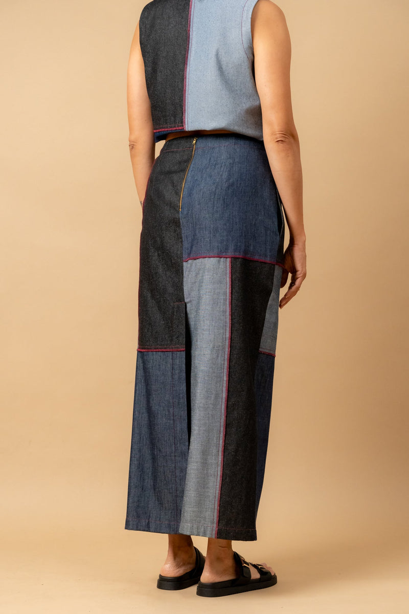 Abby denim patch skirt by Doodlage in navy color for women Worldwide