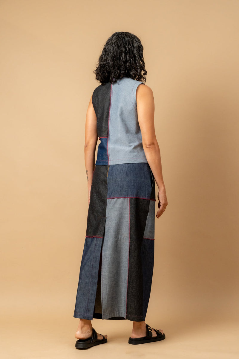 Abby denim patch skirt by Doodlage in navy color for women Worldwide