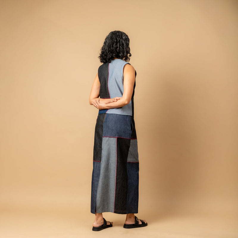 Abby denim patch skirt by Doodlage in navy color for women Worldwide
