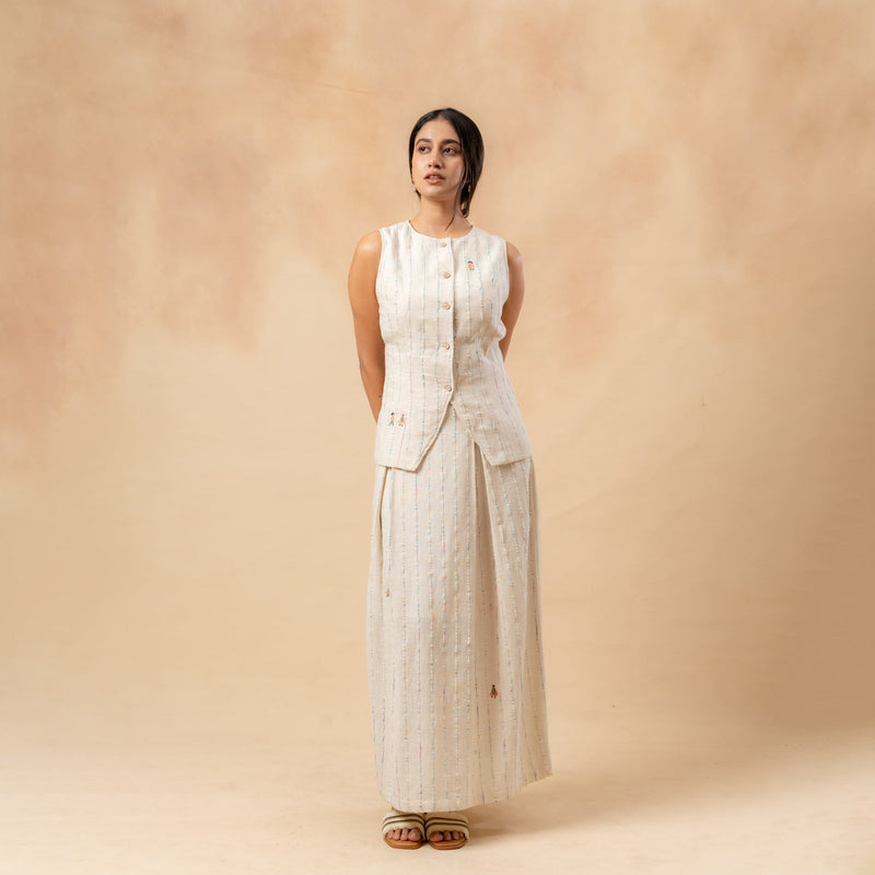 Margret Upcycled Cotton Skirt by Doodlage in beige color for women Worldwide