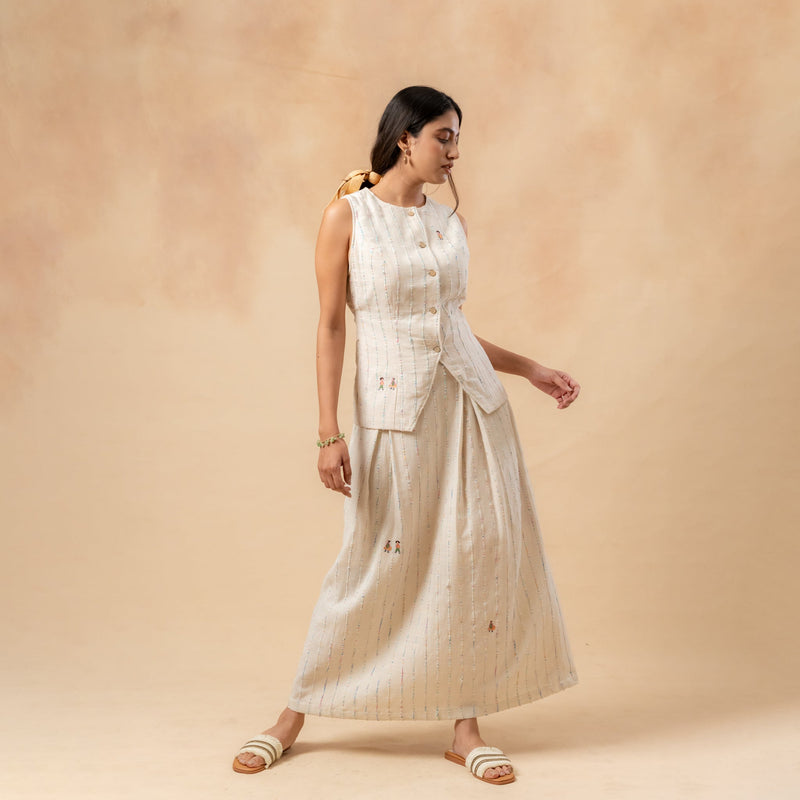 Margret Upcycled Cotton Skirt by Doodlage in beige color for women Worldwide