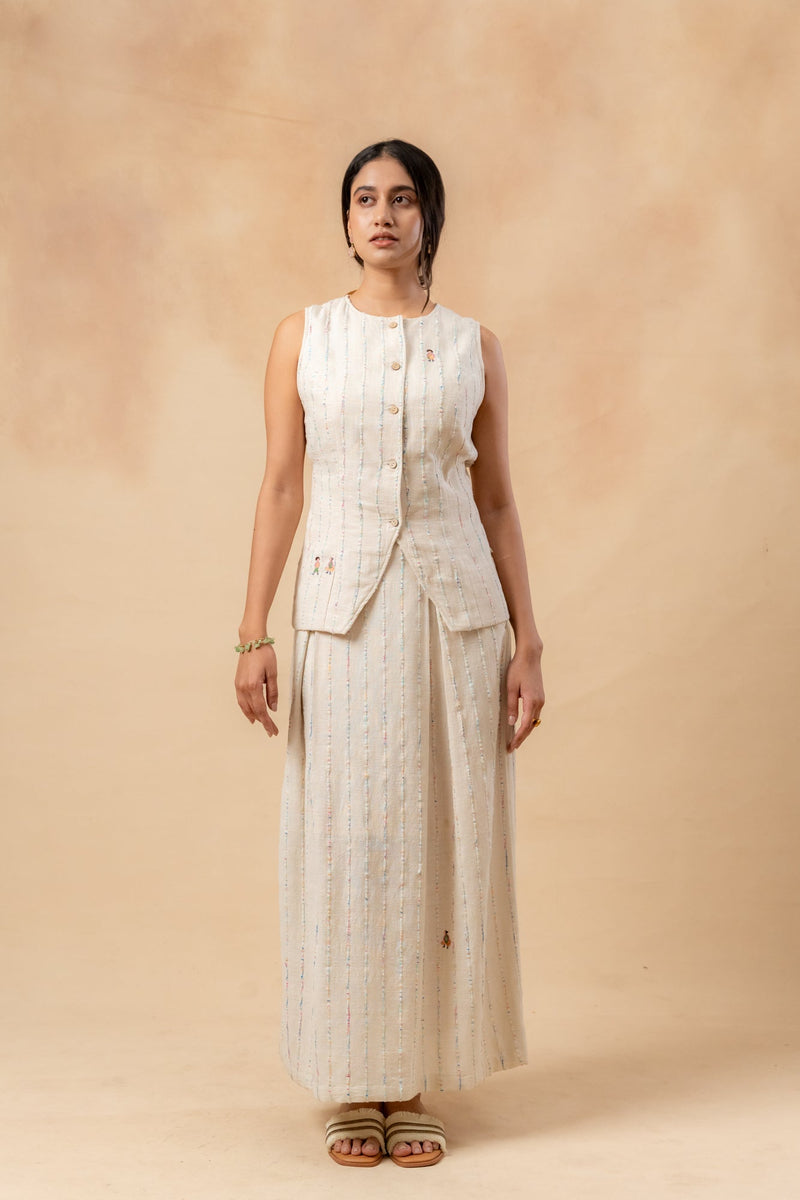 Margret Upcycled Cotton Skirt by Doodlage in beige color for women Worldwide