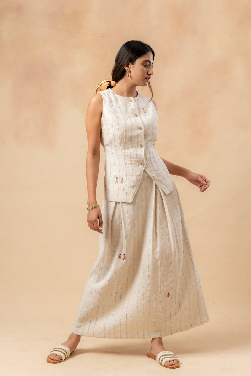 Margret Upcycled Cotton Skirt by Doodlage in beige color for women Worldwide