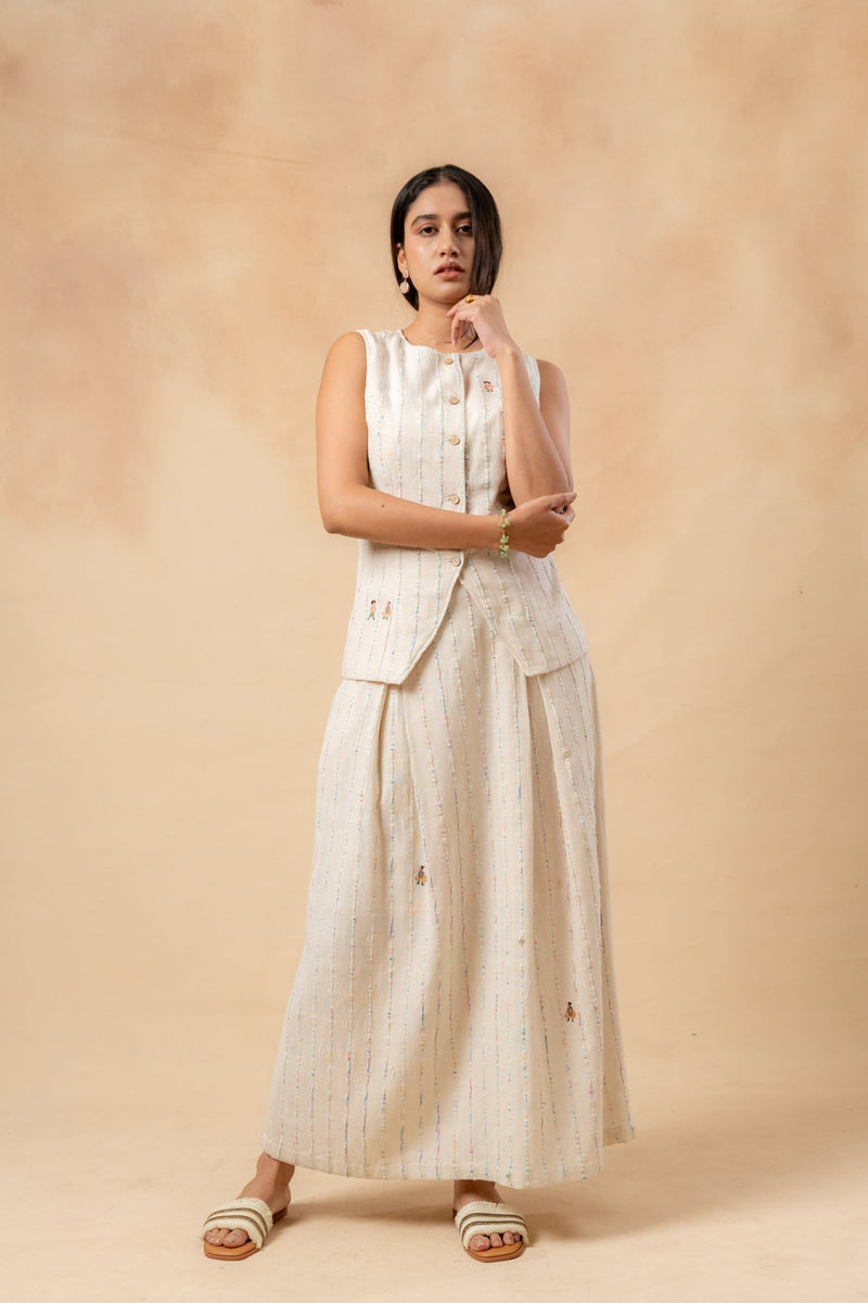 Margret Upcycled Cotton Skirt by Doodlage in beige color for women Worldwide