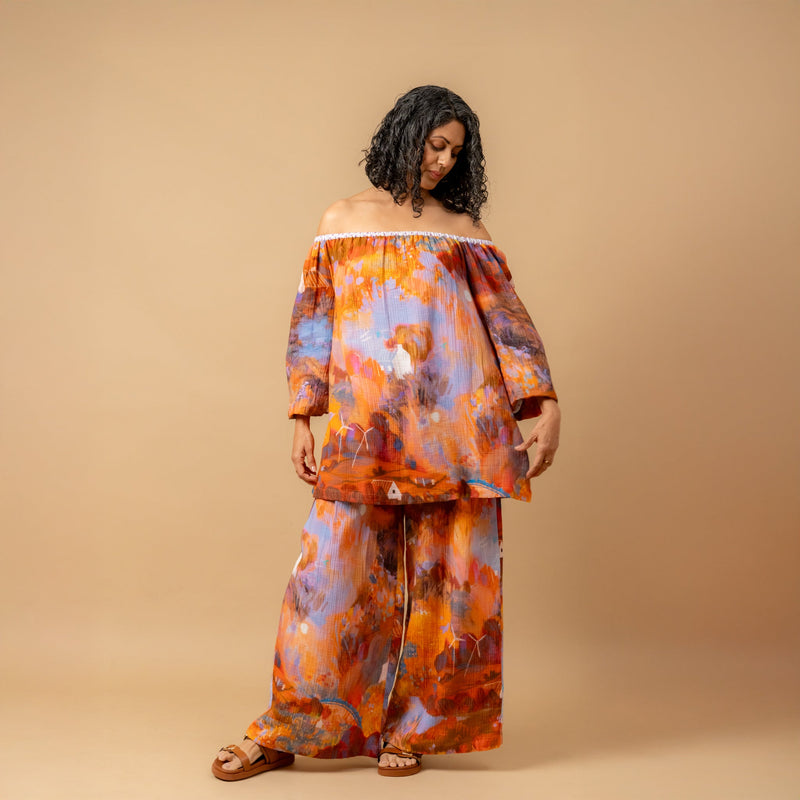 Firefly flicker printed set organic cotton gauge by Doodlage in multi color for women Worldwide
