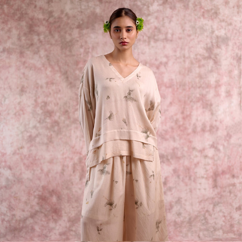 SAVANNA PRINTED SET georgette by Doodlage in beige color for women Worldwide