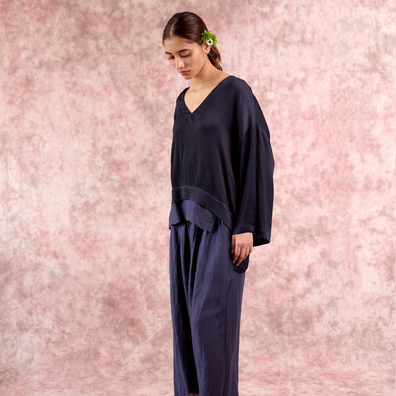 SAVANNA NAVY SET bemberg muga silk by Doodlage in navy color for women Worldwide