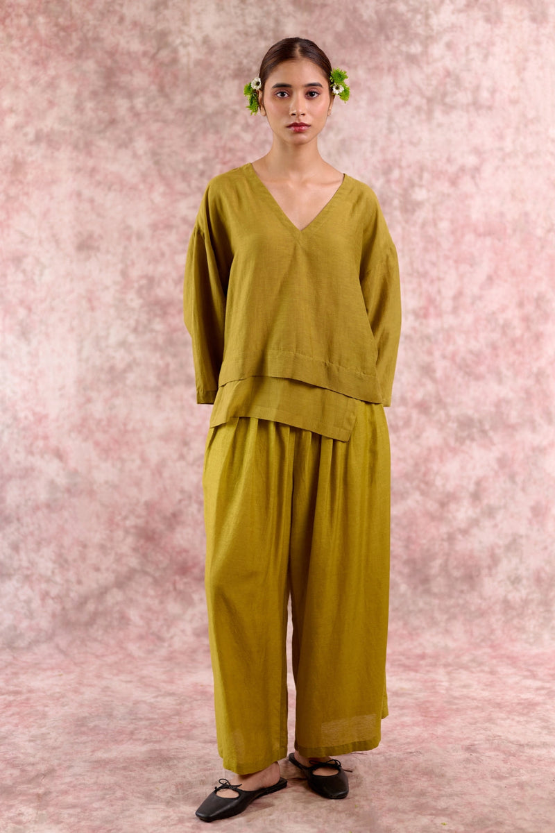 SAVANNA GREEN SET linen by Doodlage in green color for women Worldwide